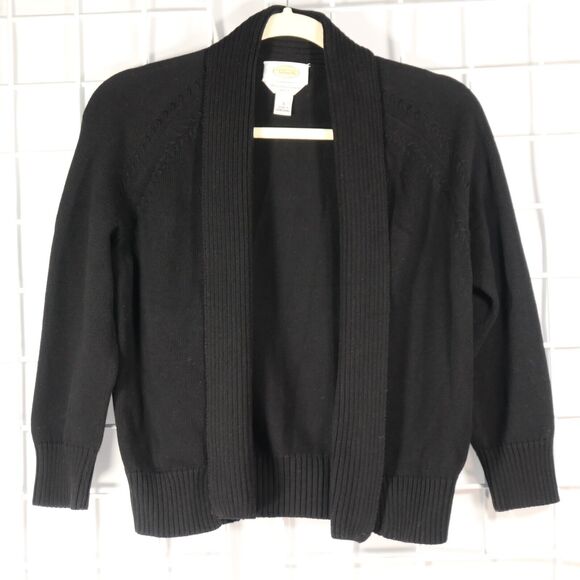 Talbots Sweaters - TALBOTS Womens Cropped Knit Cardigan Sweater Size S Black Ribbed Hem Cuffs